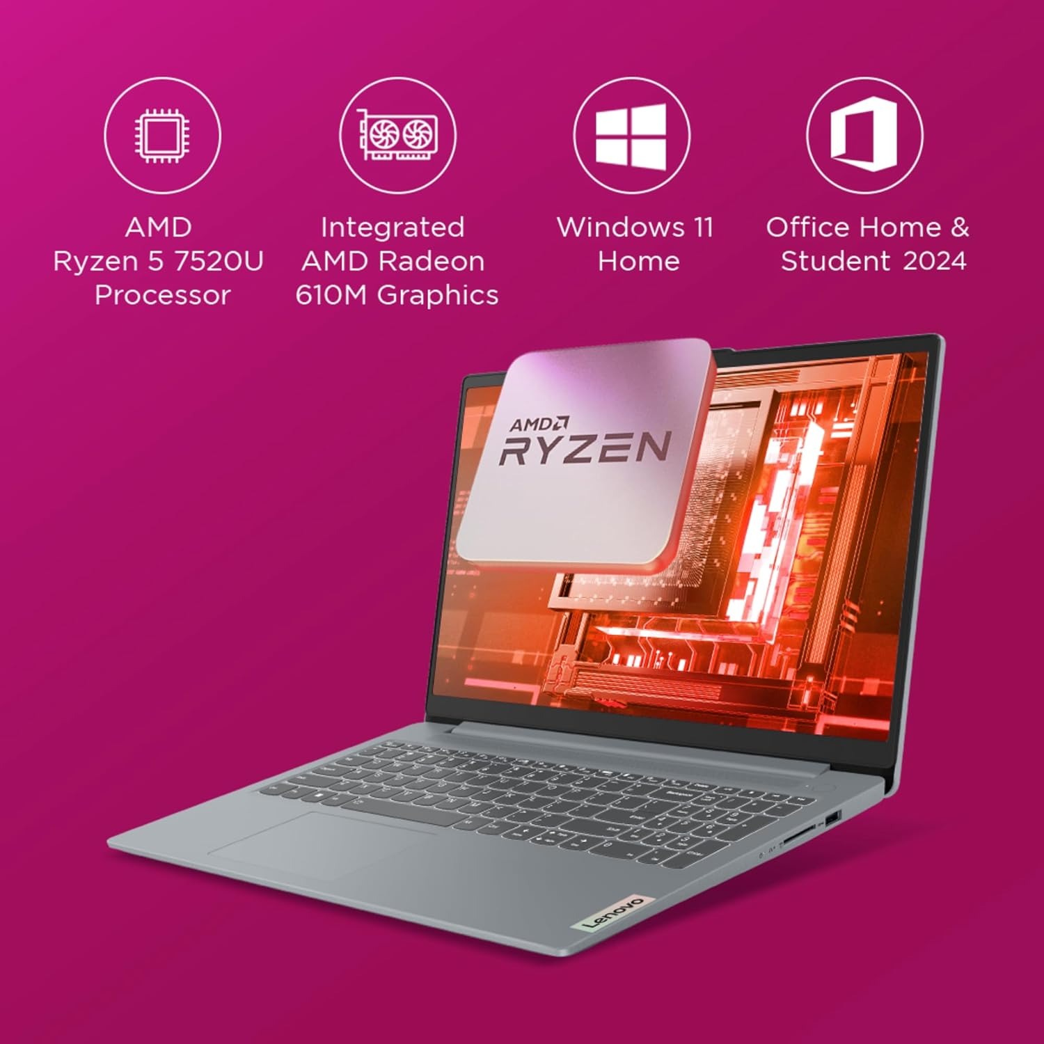 lenovo ideapad slim 3 amd ryzen 5 7520u 15.6" (39.6cm) fhd thin and light laptop (16gb/512gb ssd/windows 11/microsoft 365 basic + office home 2024/backlit keyboard/grey/1.6kg), 82xq00xdin lenovo ideapad slim 3 amd ryzen 5 7520u 15.6" (39.6cm) fhd thin and light laptop (16gb/512gb ssd/windows 11/microsoft 365 basic + office home 2024/backlit keyboard/grey/1.6kg), 82xq00xdin